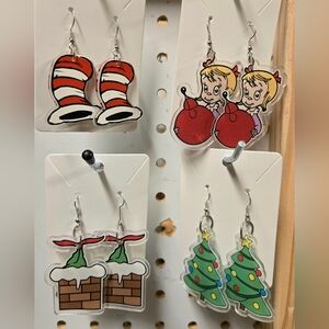 4 Pair Earrings - Christmas Cartoon